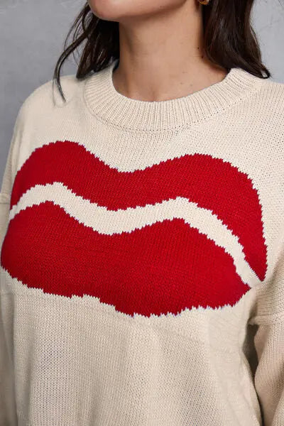 Blue Zone Planet |  Lip Fringe Round Neck Sweater BLUE ZONE PLANET