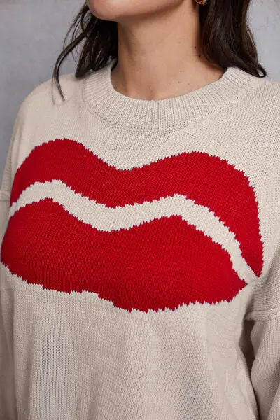 Blue Zone Planet |  Lip Fringe Round Neck Sweater BLUE ZONE PLANET
