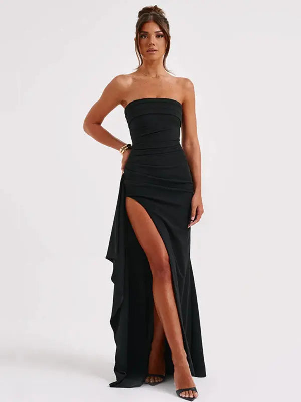 Blue Zone Planet | Lola's High Slit Bateau Neck Tube Top Prom Dress BLUE ZONE PLANET