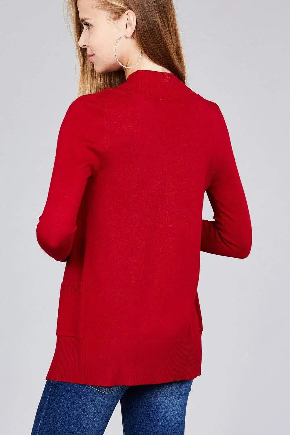 Blue Zone Planet |  Long Sleeve Rib Banded Open Sweater Cardigan With Pockets Blue Zone Planet