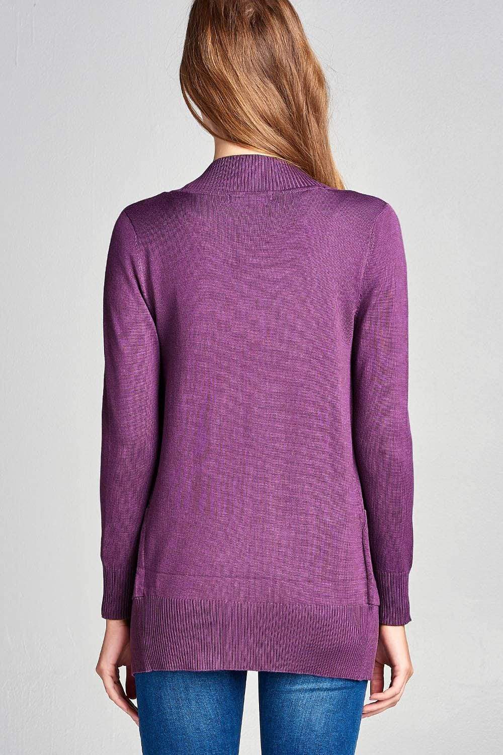 Blue Zone Planet |  Long Sleeve Rib Banded Open Sweater Cardigan With Pockets Blue Zone Planet