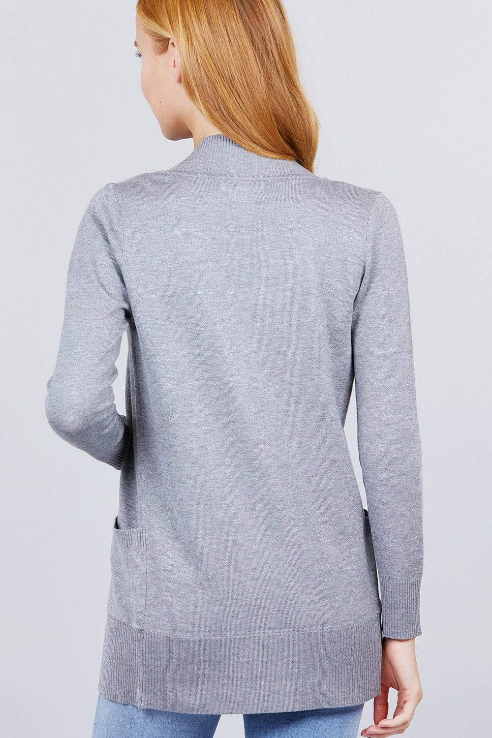 Blue Zone Planet |  Long Sleeve Rib Banded Open Sweater Cardigan With Pockets Blue Zone Planet