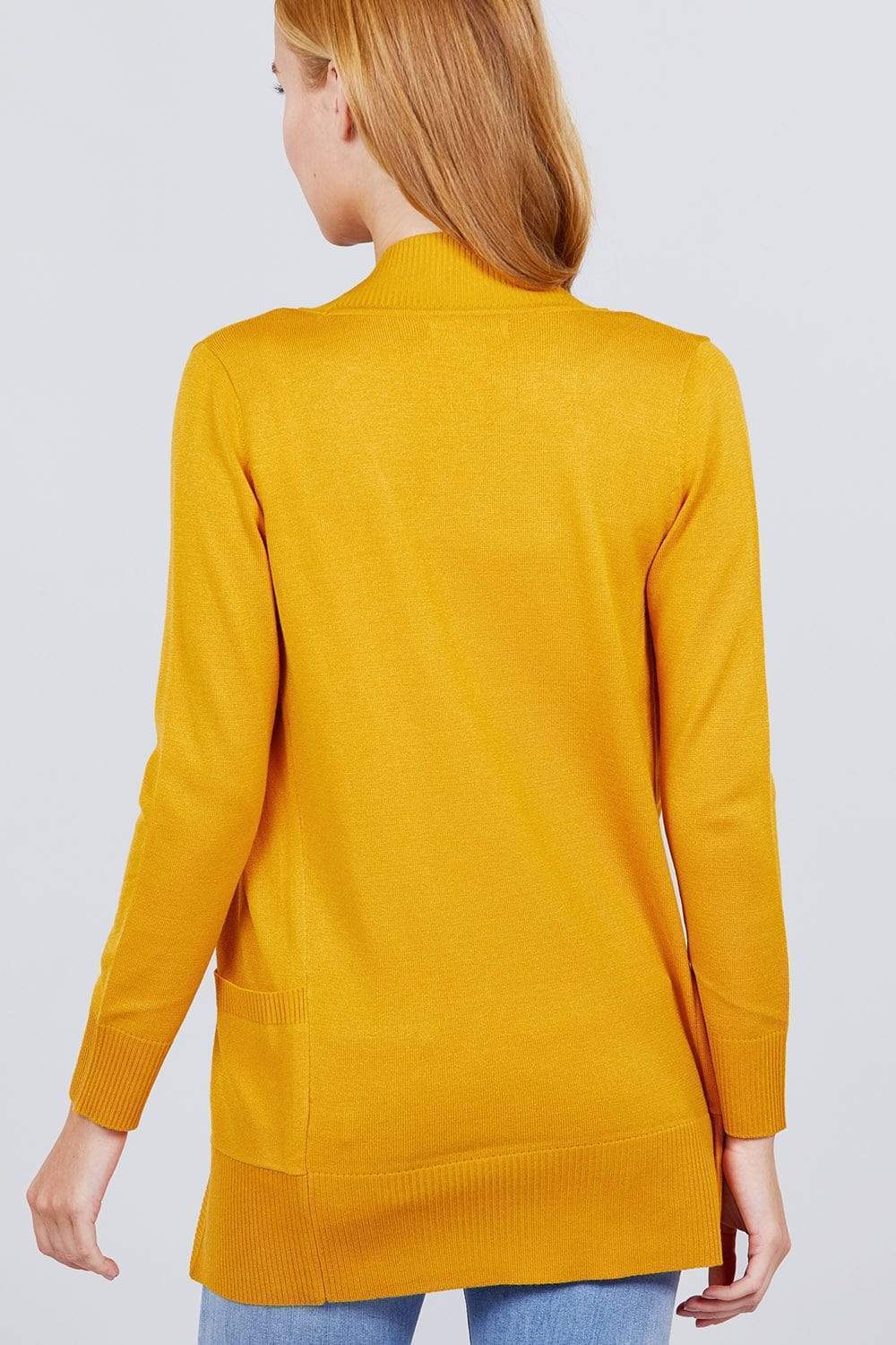 Blue Zone Planet |  Long Sleeve Rib Banded Open Sweater Cardigan With Pockets Blue Zone Planet