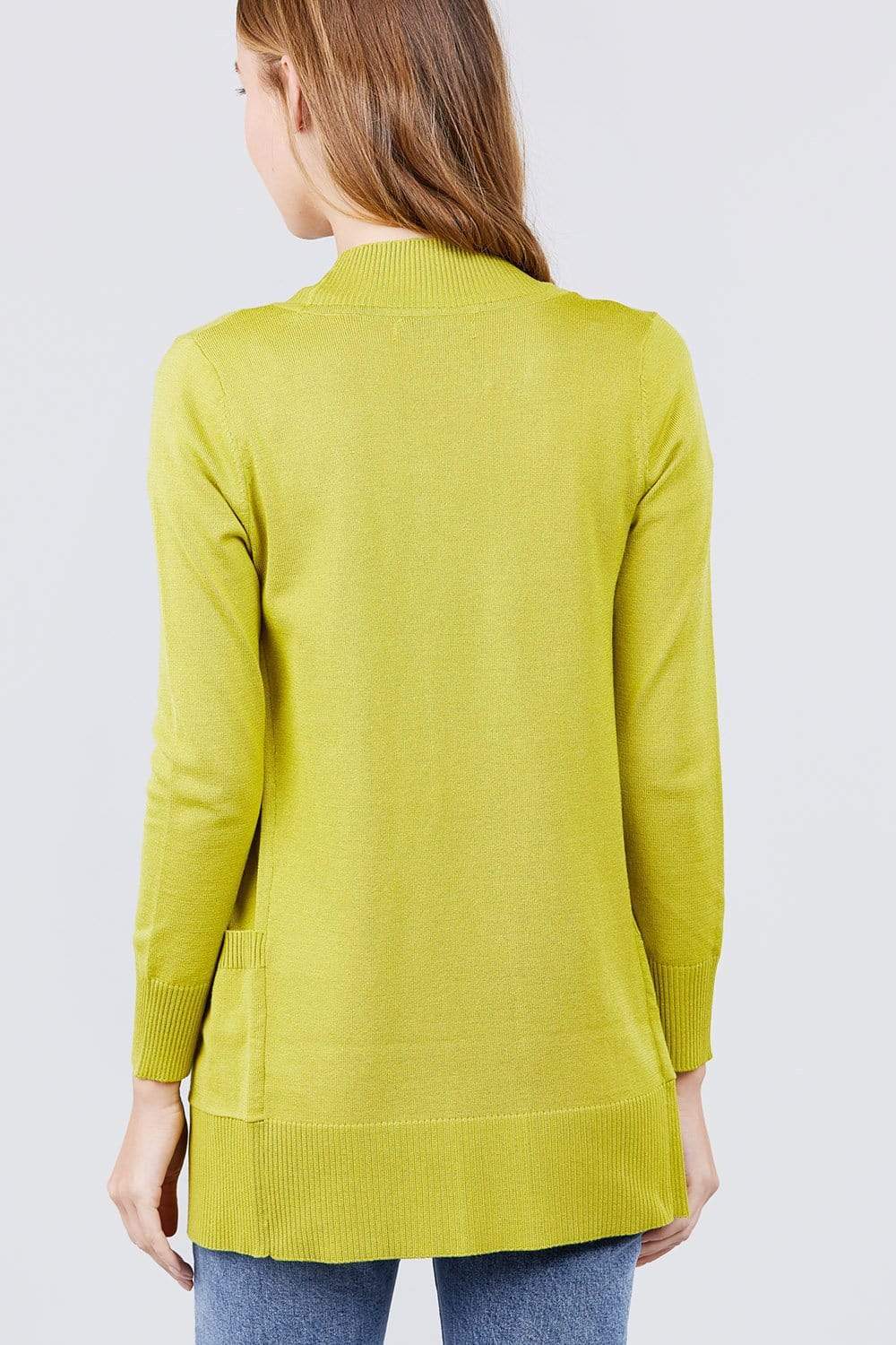 Blue Zone Planet |  Long Sleeve Rib Banded Open Sweater Cardigan With Pockets Blue Zone Planet