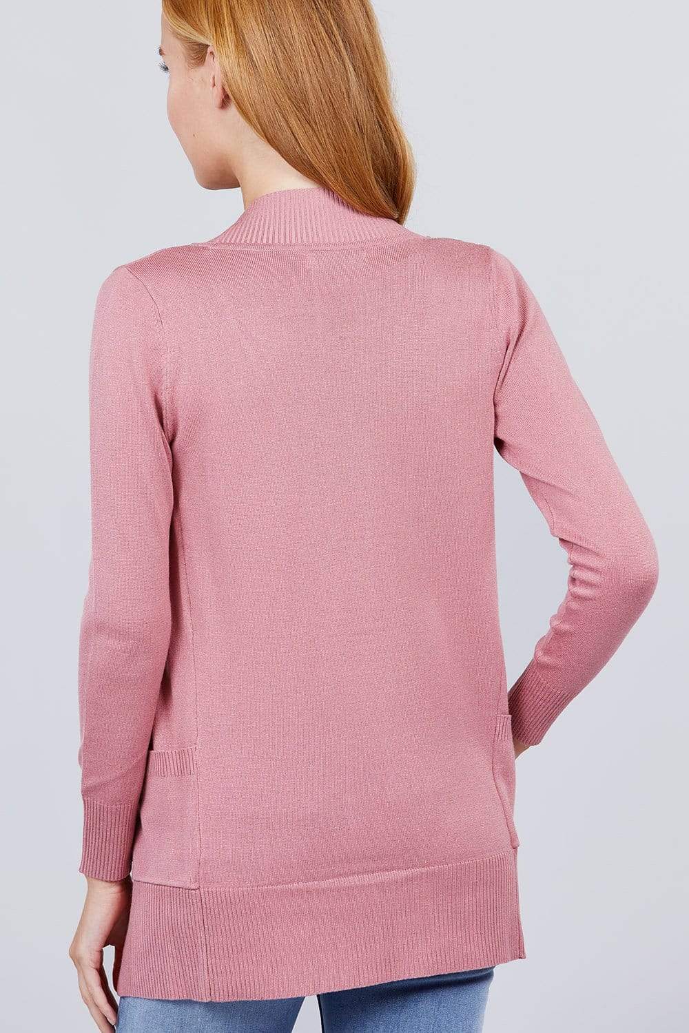 Blue Zone Planet |  Long Sleeve Rib Banded Open Sweater Cardigan With Pockets Blue Zone Planet