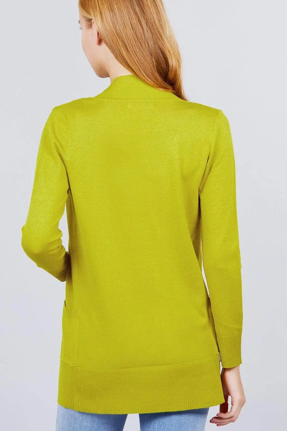 Blue Zone Planet |  Long Sleeve Rib Banded Open Sweater Cardigan With Pockets Blue Zone Planet
