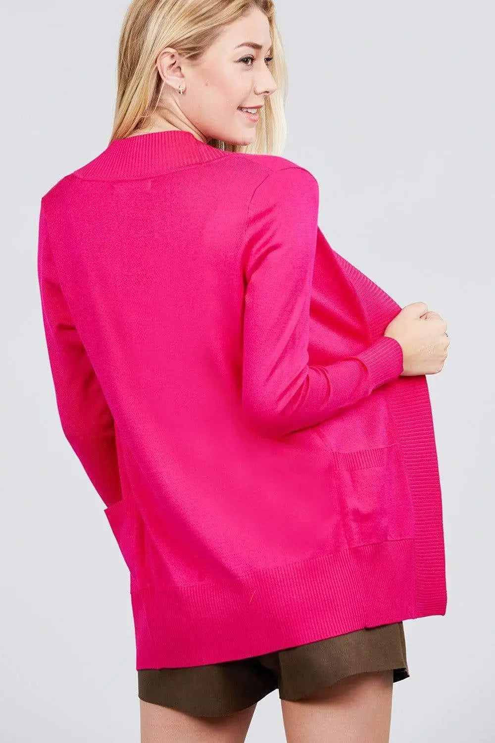 Blue Zone Planet |  Long Sleeve Rib Banded Open Sweater Cardigan With Pockets Blue Zone Planet