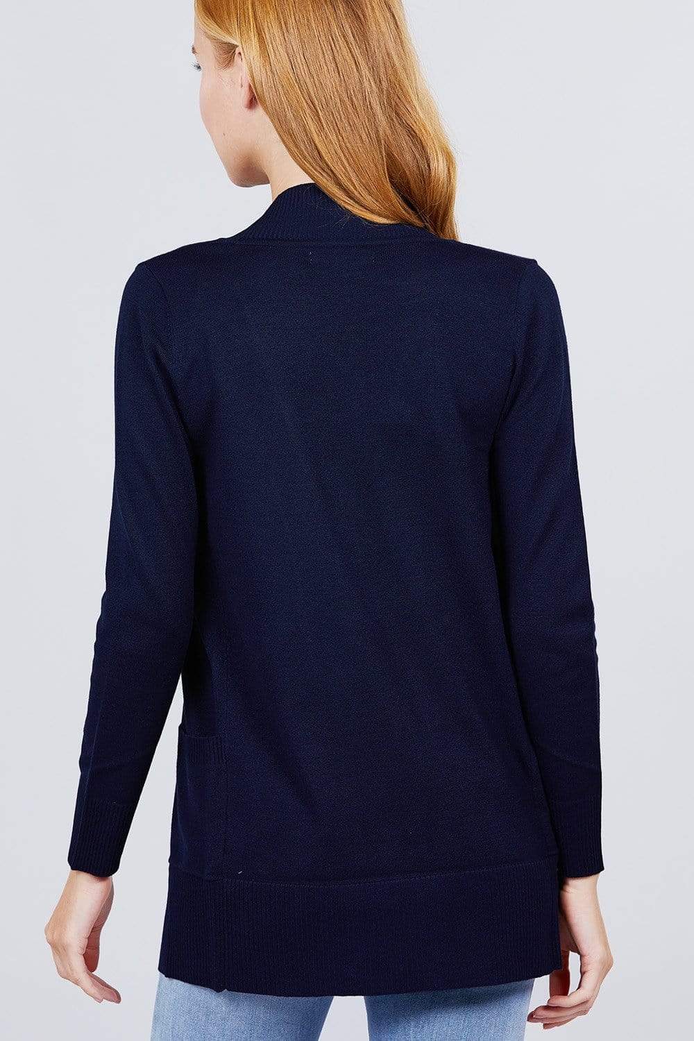 Blue Zone Planet |  Long Sleeve Rib Banded Open Sweater Cardigan With Pockets Blue Zone Planet