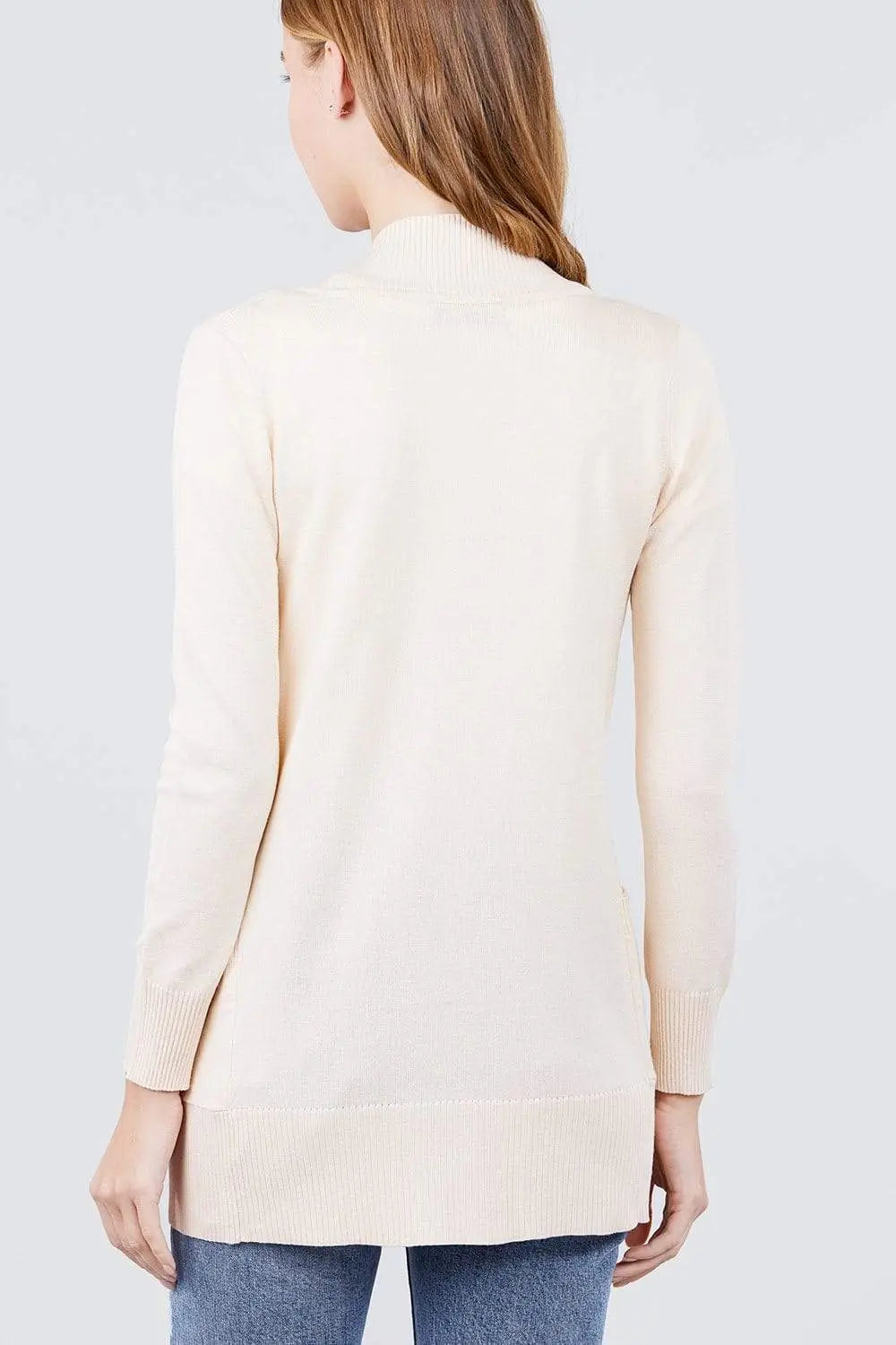Blue Zone Planet |  Long Sleeve Rib Banded Open Sweater Cardigan With Pockets Blue Zone Planet