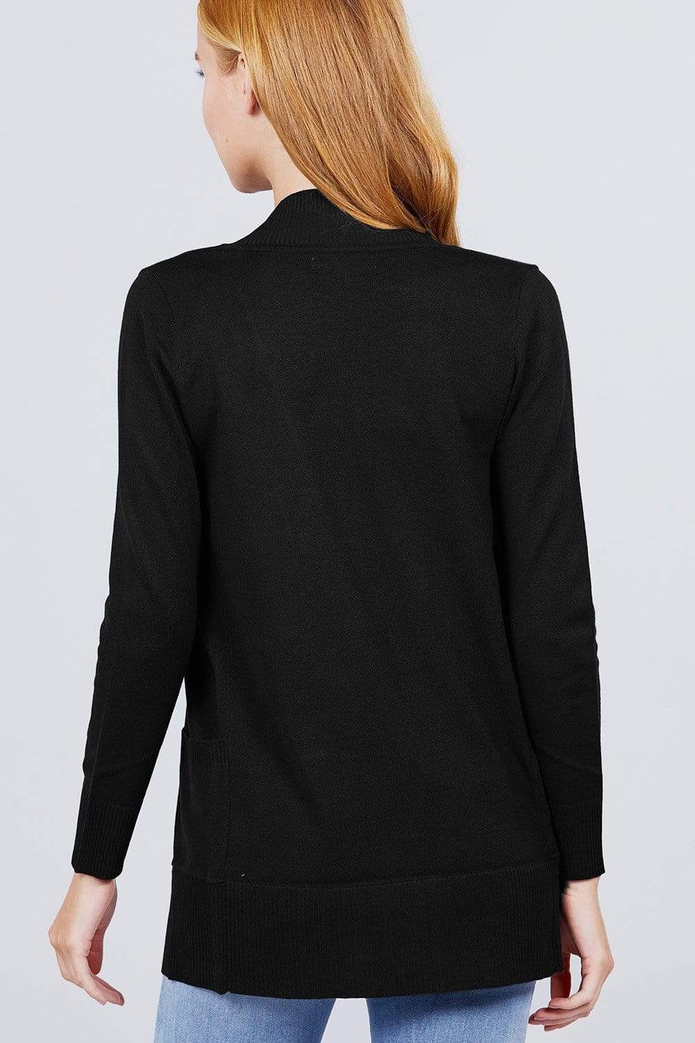 Blue Zone Planet |  Long Sleeve Rib Banded Open Sweater Cardigan With Pockets Blue Zone Planet