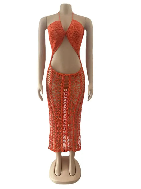 Blue Zone Planet |  Long fringed stretch side slit spaghetti strap beach skirt BLUE ZONE PLANET