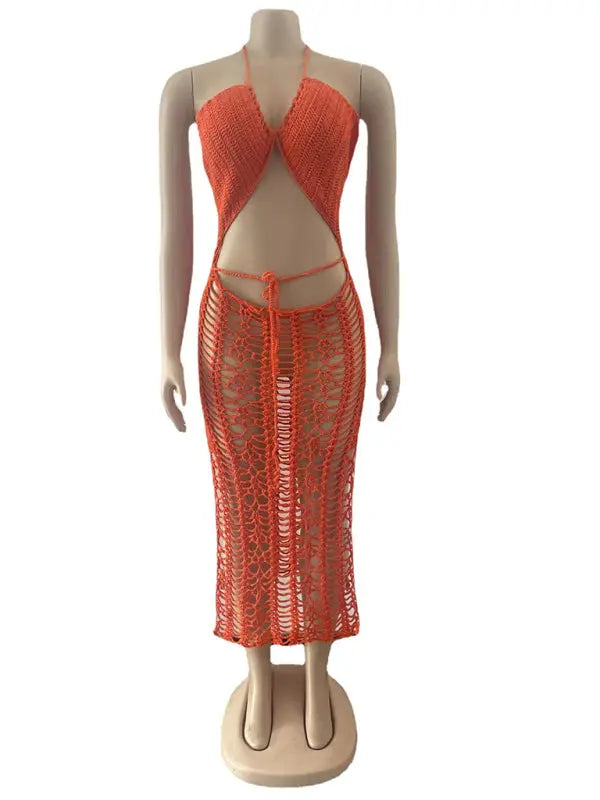 Blue Zone Planet |  Long fringed stretch side slit spaghetti strap beach skirt BLUE ZONE PLANET