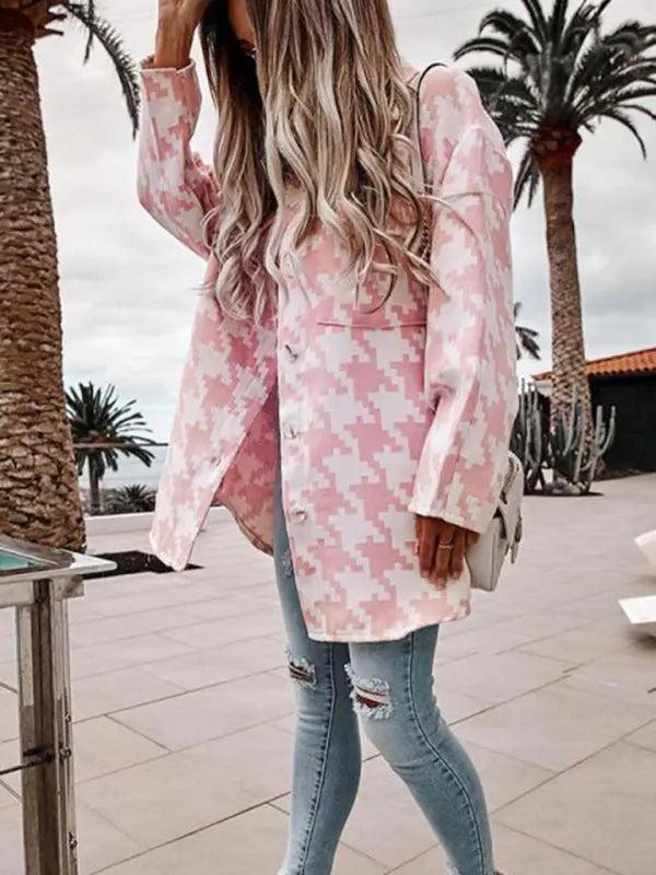 Blue Zone Planet |  Loose long-sleeved houndstooth coat BLUE ZONE PLANET