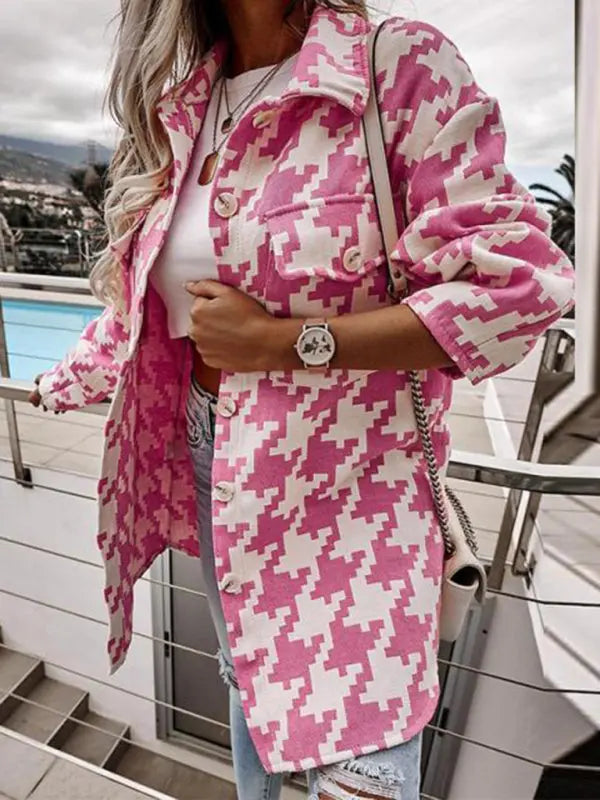 Blue Zone Planet |  Loose long-sleeved houndstooth coat BLUE ZONE PLANET