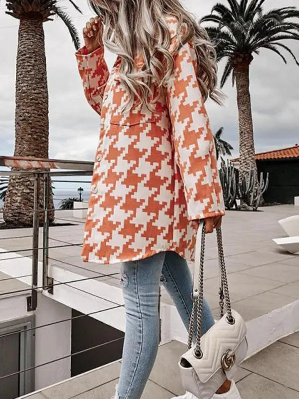 Blue Zone Planet |  Loose long-sleeved houndstooth coat BLUE ZONE PLANET