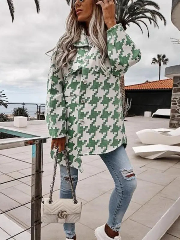 Blue Zone Planet |  Loose long-sleeved houndstooth coat BLUE ZONE PLANET