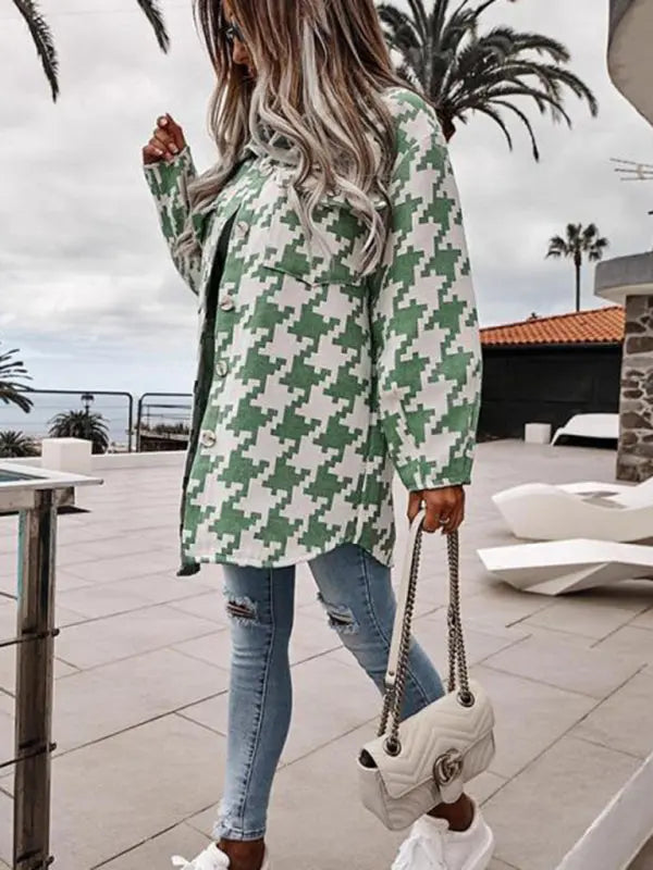 Blue Zone Planet |  Loose long-sleeved houndstooth coat BLUE ZONE PLANET