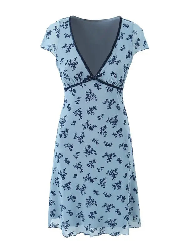 Blue Zone Planet |  Mesh printed V-neck mini dress BLUE ZONE PLANET