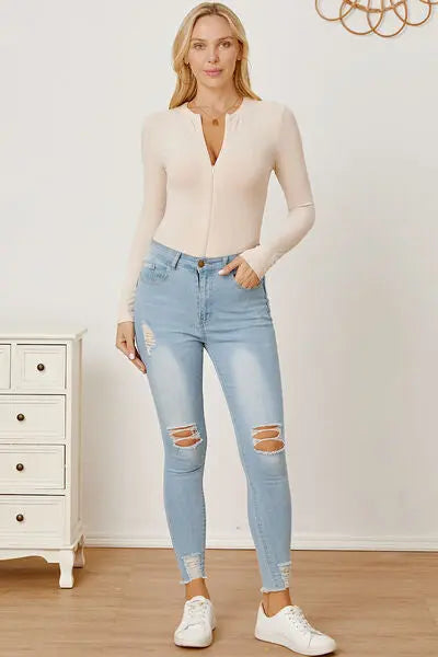 Blue Zone Planet |  Mia's Zip-Up Long Sleeve Bodysuit BLUE ZONE PLANET