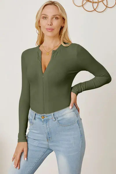 Blue Zone Planet |  Mia's Zip-Up Long Sleeve Bodysuit BLUE ZONE PLANET