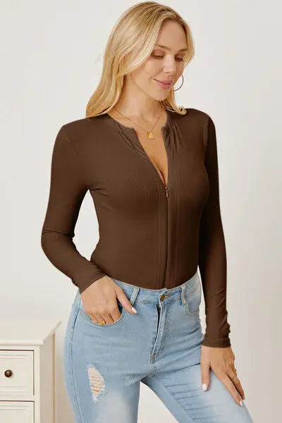 Blue Zone Planet |  Mia's Zip-Up Long Sleeve Bodysuit BLUE ZONE PLANET