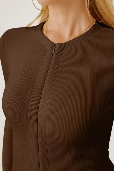 Blue Zone Planet |  Mia's Zip-Up Long Sleeve Bodysuit BLUE ZONE PLANET