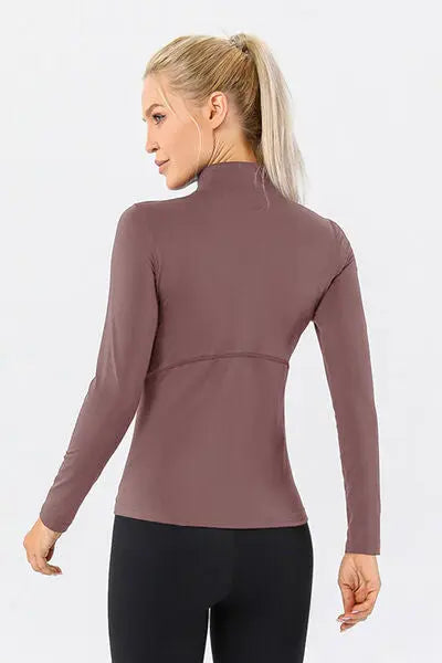 Blue Zone Planet |  Mock Neck Quarter Zip Active T-Shirt BLUE ZONE PLANET
