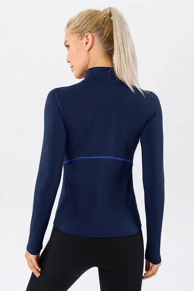 Blue Zone Planet |  Mock Neck Quarter Zip Active T-Shirt BLUE ZONE PLANET