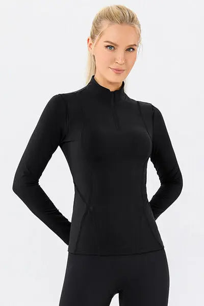 Blue Zone Planet |  Mock Neck Quarter Zip Active T-Shirt BLUE ZONE PLANET
