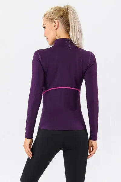 Blue Zone Planet |  Mock Neck Quarter Zip Active T-Shirt BLUE ZONE PLANET