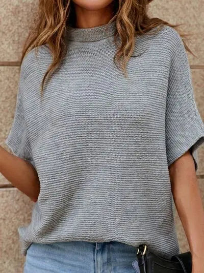Blue Zone Planet |  Mock Neck Short Sleeve Sweater BLUE ZONE PLANET