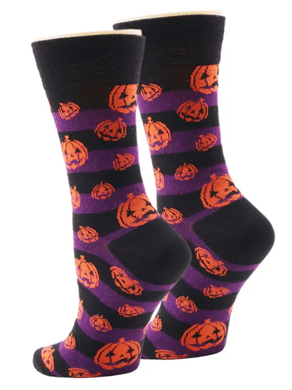 Blue Zone Planet |  New Autumn and Winter Halloween Pumpkin Devil Bat Cartoon Mid-calf Socks kakaclo