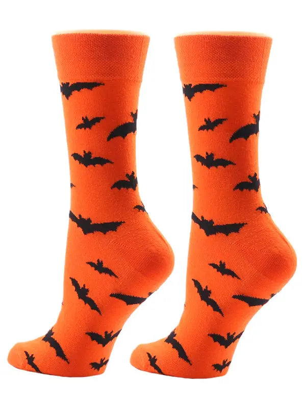 Blue Zone Planet |  New Autumn and Winter Halloween Pumpkin Devil Bat Cartoon Mid-calf Socks kakaclo
