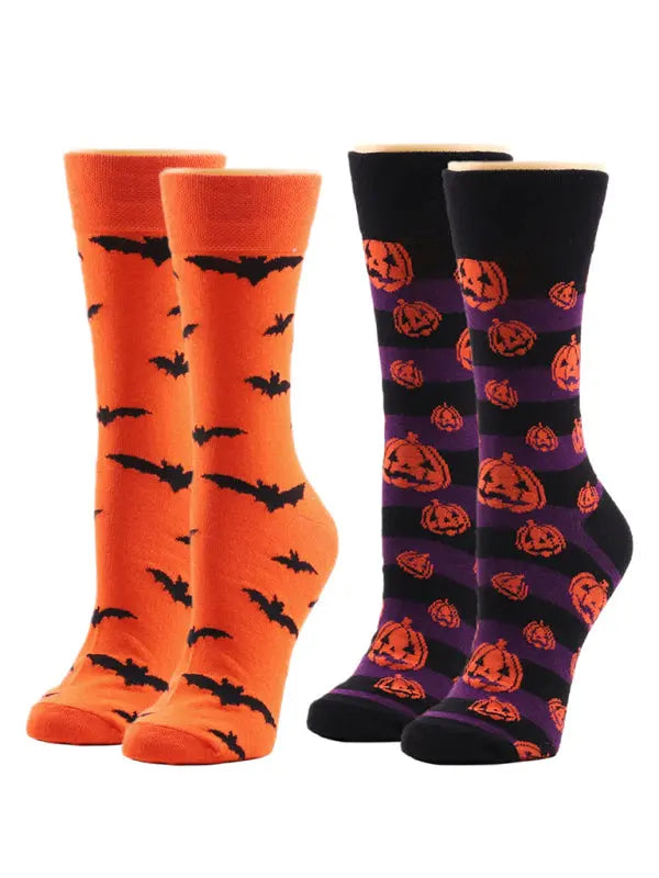 Blue Zone Planet |  New Autumn and Winter Halloween Pumpkin Devil Bat Cartoon Mid-calf Socks kakaclo