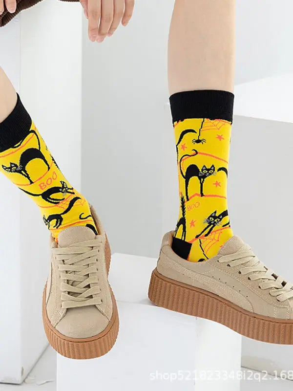 Blue Zone Planet |  New Trendy Halloween Socks Mid-Tube Skull Vampire Pumpkin Bat Funny Socks kakaclo