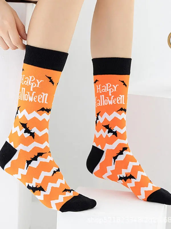 Blue Zone Planet |  New Trendy Halloween Socks Mid-Tube Skull Vampire Pumpkin Bat Funny Socks kakaclo