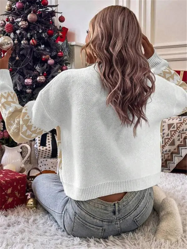 Blue Zone Planet |  New loose, simple and versatile round neck knitted pullover Christmas sweater BLUE ZONE PLANET