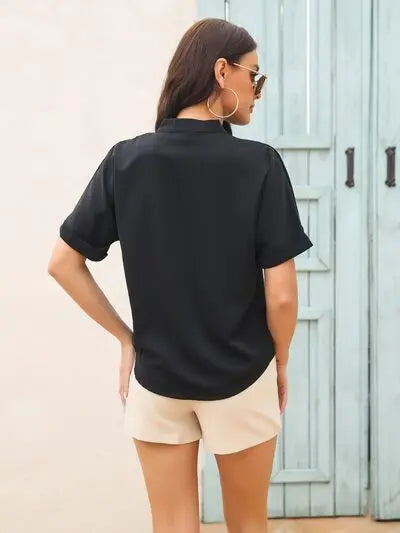 Blue Zone Planet |  Notched Button Up Short Sleeve Shirt BLUE ZONE PLANET
