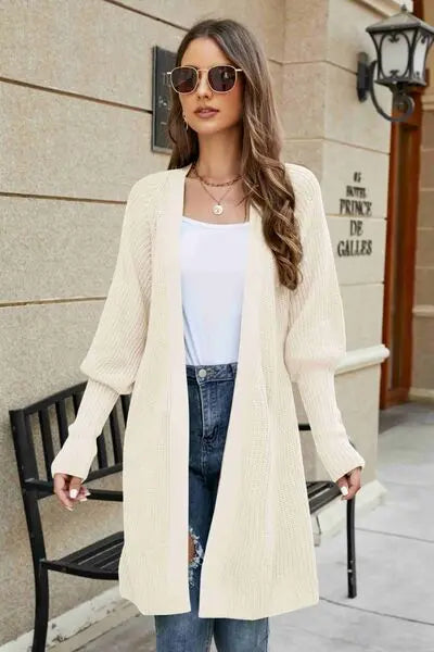Blue Zone Planet |  Open Front Lantern Sleeve Cardigan BLUE ZONE PLANET