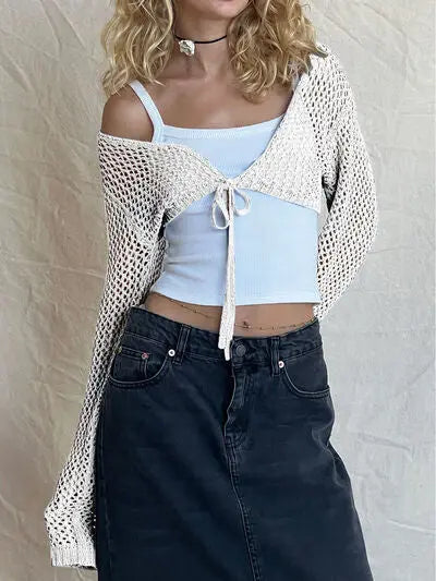 Blue Zone Planet |  Openwork Tied Dropped Shoulder Cardigan BLUE ZONE PLANET
