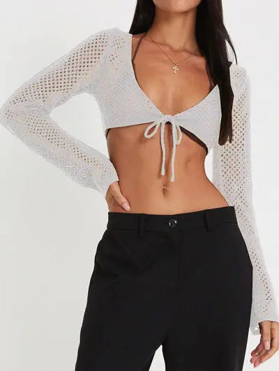 Blue Zone Planet |  Openwork Tied Dropped Shoulder Cardigan BLUE ZONE PLANET