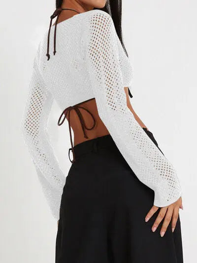 Blue Zone Planet |  Openwork Tied Dropped Shoulder Cardigan BLUE ZONE PLANET