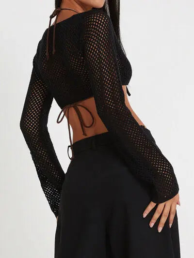 Blue Zone Planet |  Openwork Tied Dropped Shoulder Cardigan BLUE ZONE PLANET