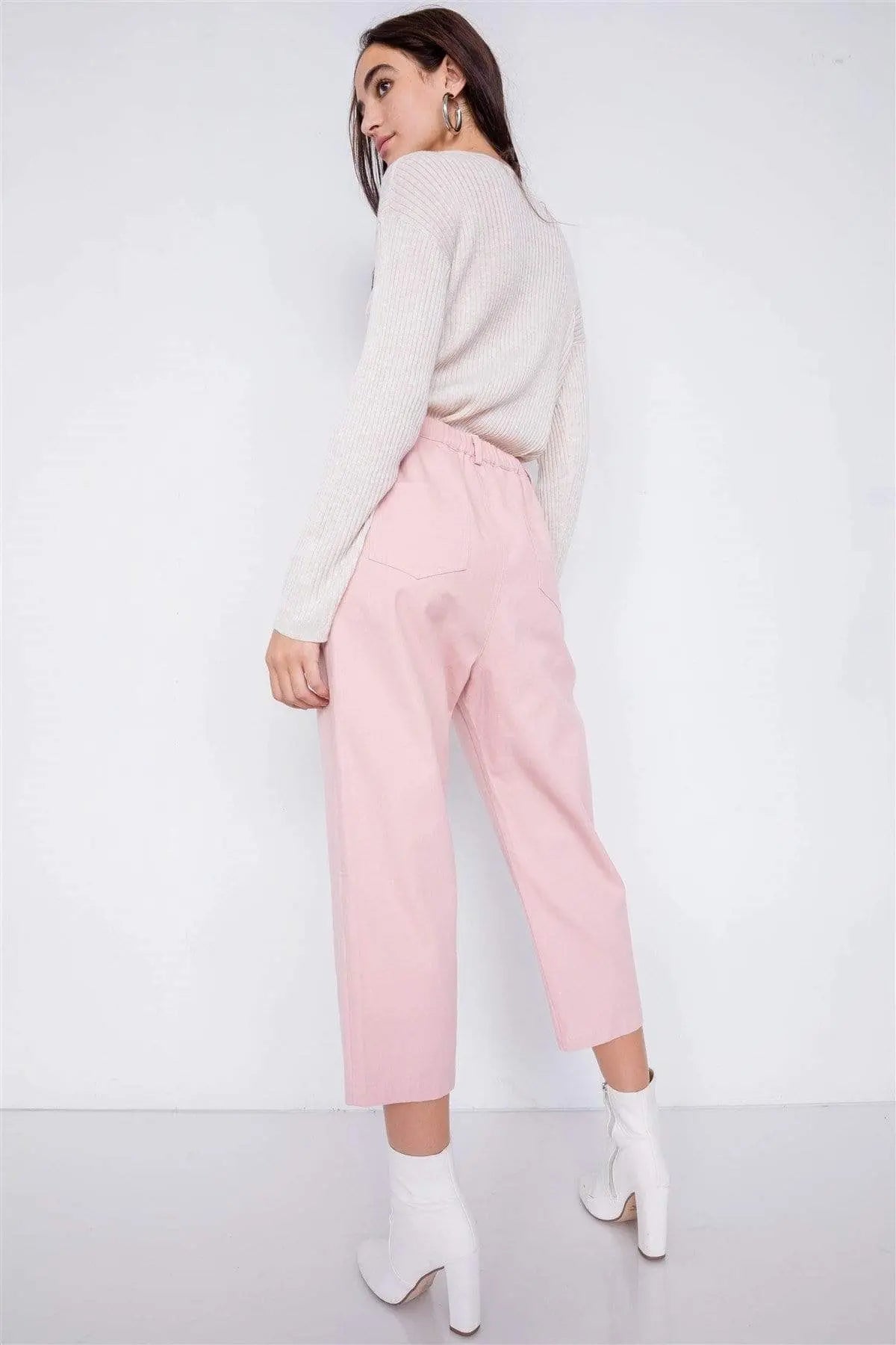 Blue Zone Planet |  Pastel Chic Solid Ankle Wide Leg Adjustable Snap Waist Pants Blue Zone Planet