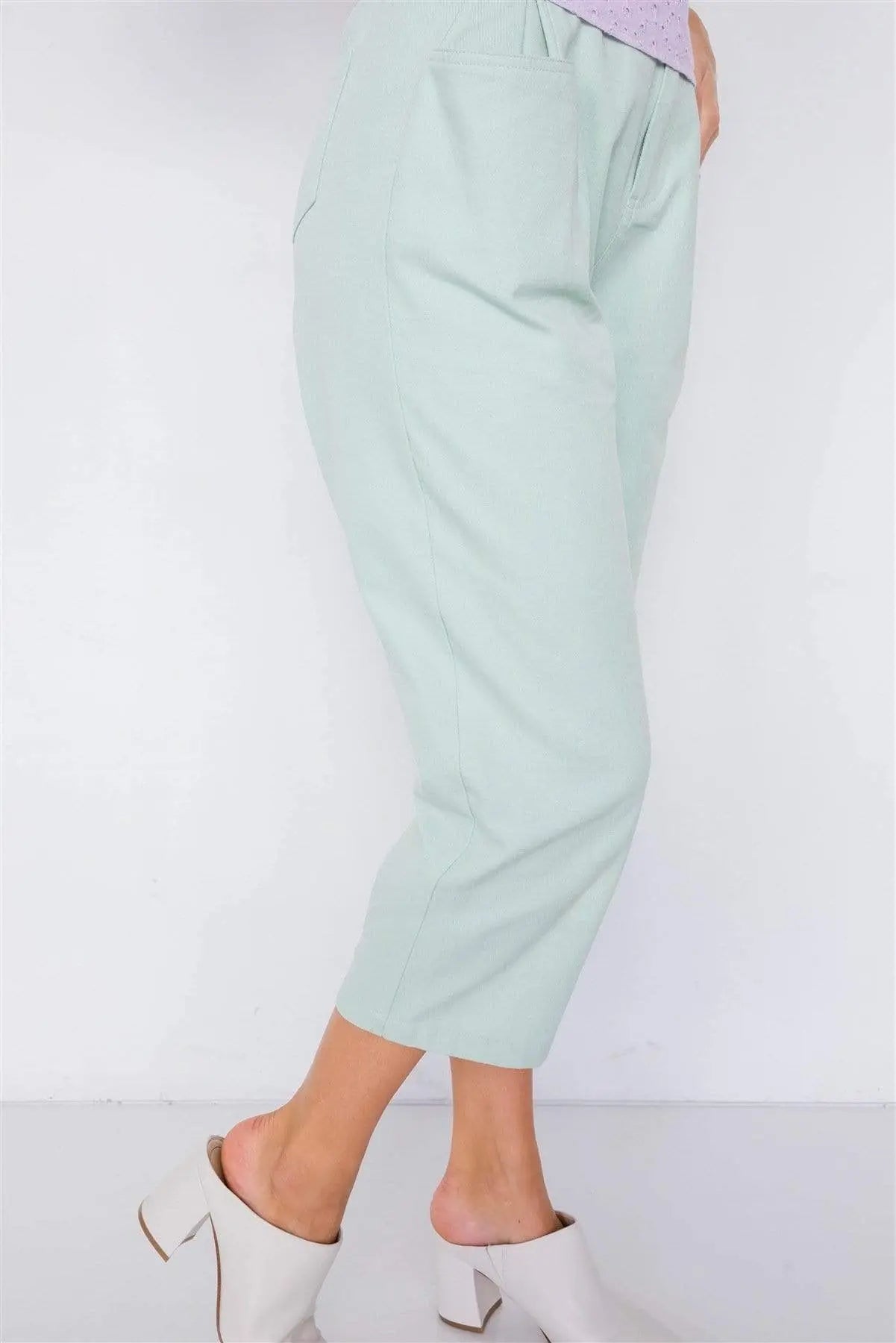Blue Zone Planet |  Pastel Chic Solid Ankle Wide Leg Adjustable Snap Waist Pants Blue Zone Planet