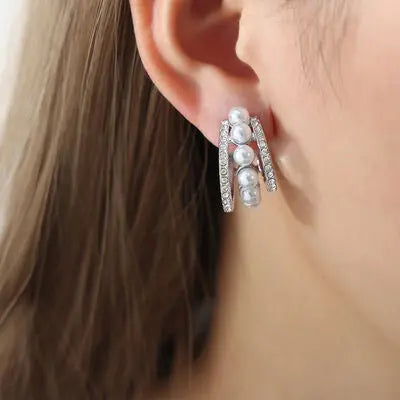 Blue Zone Planet |  Pearl Titanium Steel C-Hoop Earrings BLUE ZONE PLANET