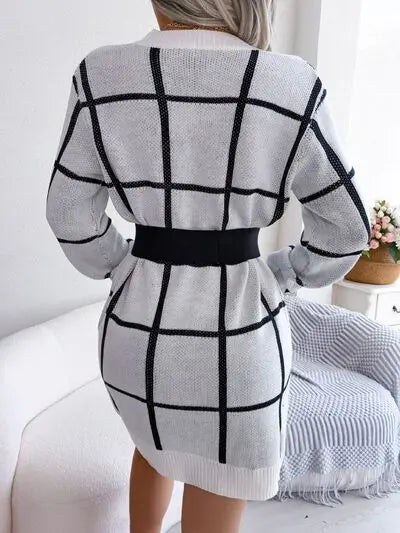 Blue Zone Planet |  Plaid Round Neck Dropped Shoulder Sweater Dress BLUE ZONE PLANET