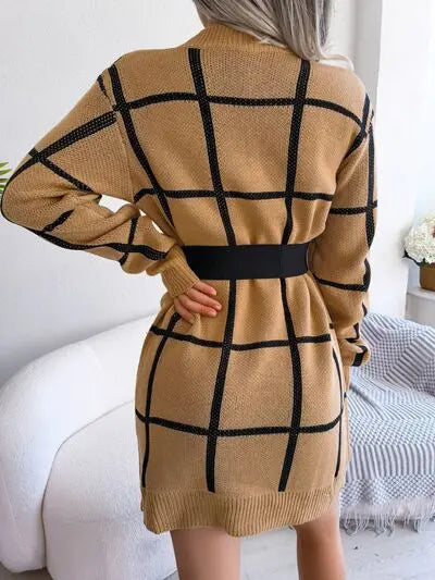Blue Zone Planet |  Plaid Round Neck Dropped Shoulder Sweater Dress BLUE ZONE PLANET