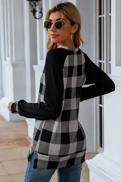 Blue Zone Planet |  Plaid Round Neck Long Sleeve T-Shirt BLUE ZONE PLANET