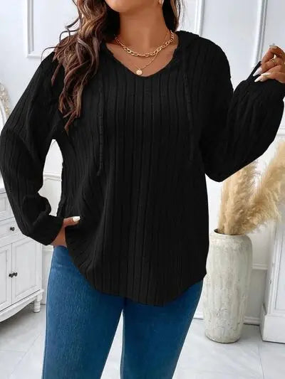 Blue Zone Planet |  Plus Size Drawstring Dropped Shoulder Hooded T-Shirt BLUE ZONE PLANET